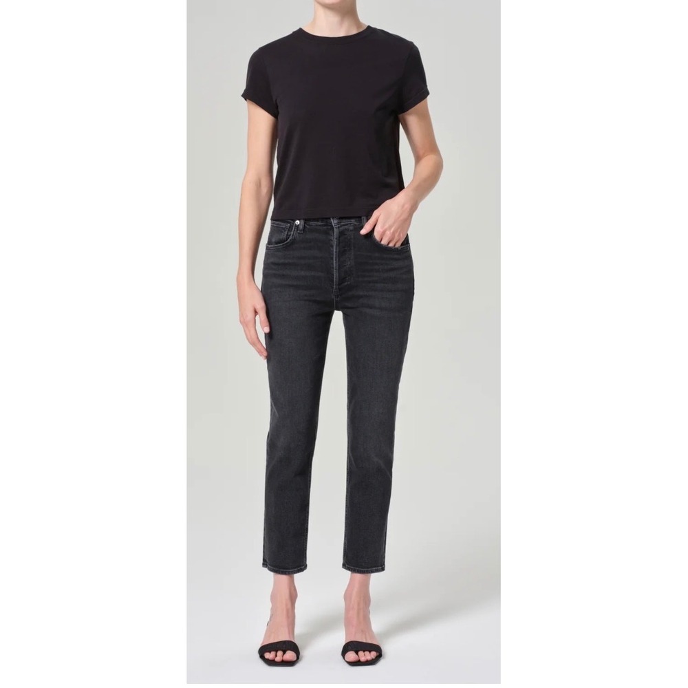 Agolde | Riley High Rise‎ Straight Crop Stretch Panoramic Washed Black Sz 28/6